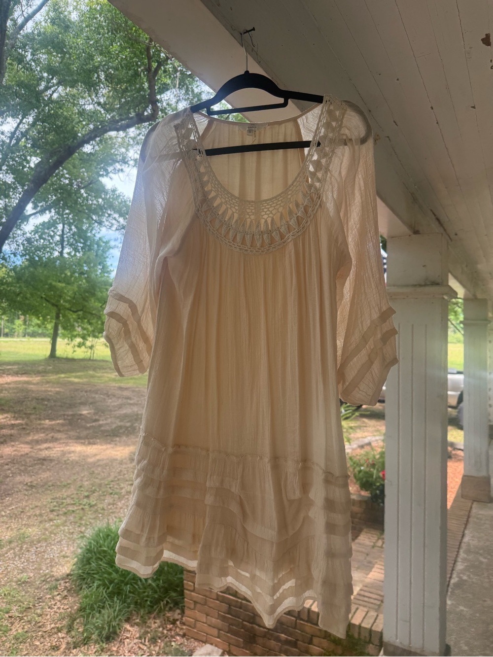 entro Cream Crochet Yoke Tunic Dress